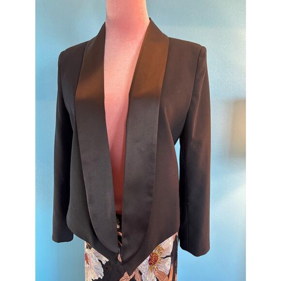 MURAL Black Open Front Blazer Jacket Tuxedo Look Satin Collar Fully Lined Small - Picture 4 of 10